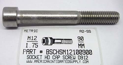 M12-1.75X90mm SOCKET HEAD CAP SCREW A2 STAINLESS STEEL D912