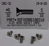 BSFHS006100310 #6-32X5/16 FLAT HEAD SOCKET CAP SCREW 18-8 STAINLESS STEEL
