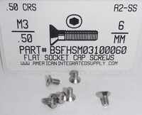M3-.50X6MM FLAT HEAD SOCKET CAP SCREW A2 STAINLESS STEEL D7991