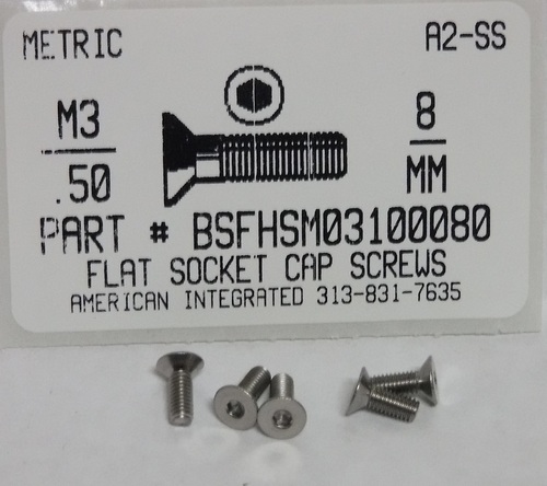 M3-.50X8MM FLAT HEAD SOCKET CAP SCREW A2 STAINLESS STEEL D7991