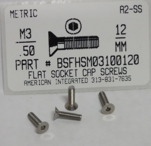 M3-.50X12MM FLAT HEAD SOCKET CAP SCREW A2 STAINLESS STEEL D7991