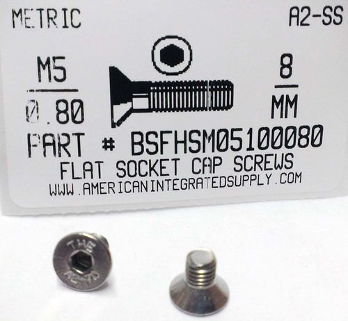 M5-.80X8mm FLAT HEAD SOCKET CAP SCREW A2 STAINLESS STEEL D7991