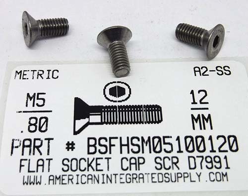 M5-.80X12mm FLAT HEAD SOCKET CAP SCREW A2 STAINLESS STEEL D7991