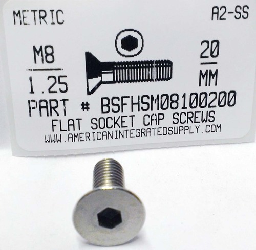 M8-1.25X20mm FLAT HEAD SOCKET CAP SCREW A2 STAINLESS STEEL D7991