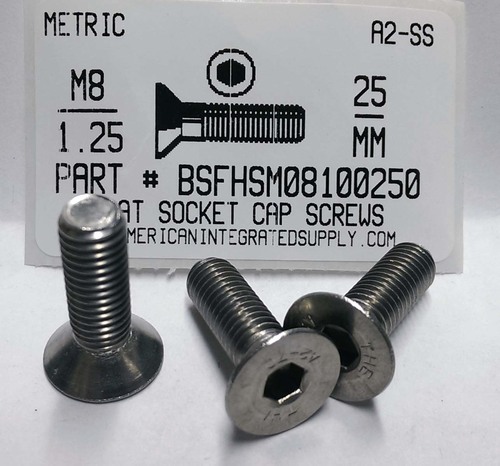 M8-1.25X25mm FLAT HEAD SOCKET CAP SCREW A2 STAINLESS STEEL D7991