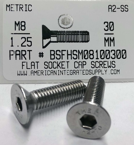 M8-1.25X30mm FLAT HEAD SOCKET CAP SCREW A2 STAINLESS STEEL D7991