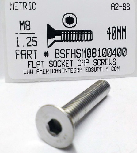 M8-1.25X40mm FLAT HEAD SOCKET CAP SCREW A2 STAINLESS STEEL D7991