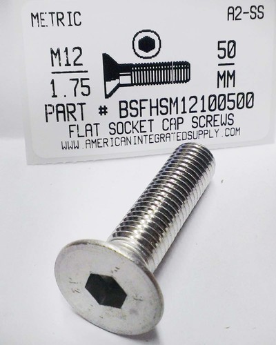 M12-1.75X50mm FLAT HEAD SOCKET CAP SCREW A2 STAINLESS STEEL D7991