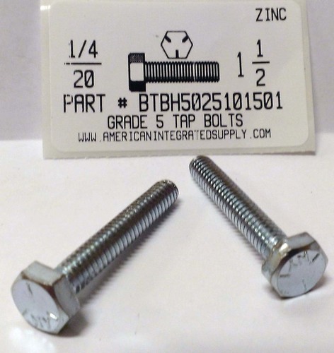 1/4-20X1-1/2 HEX HD TAP BOLT FULLY THREADED GRADE 5 STEEL ZINC PLATED