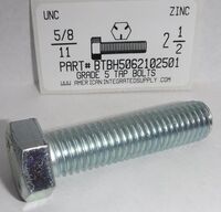 5/8-11X2-1/2 HEX HEAD TAP BOLT FULLY THREADED GRADE 5 STEEL ZINC PLATED