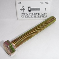 1/2-13X4 HEX HEAD TAP BOLT FULLY THREADED GRADE 8 STEEL ZINC YELLOW
