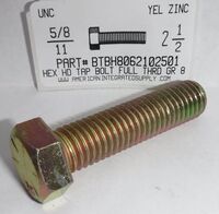 5/8-11X2-1/2 HEX HEAD TAP BOLT FULLY THREADED GRADE 8 STEEL ZINC YELLOW