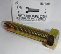 5/8-11X3 HEX HEAD TAP BOLT FULLY THREADED GRADE 8 STEEL ZINC YELLOW