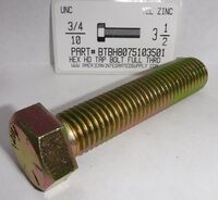 3/4-10X3-1/2 HEX HEAD TAP BOLT FULLY THREADED GRADE 8 STEEL ZINC YELLOW
