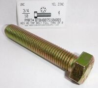 3/4-10X4 HEX HEAD TAP BOLT FULLY THREADED GRADE 8 STEEL ZINC YELLOW