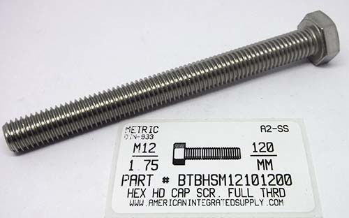 M12-1.75X120mm HEX HEAD CAP SCREW FULL THREAD A2 STAINLESS STEEL D933