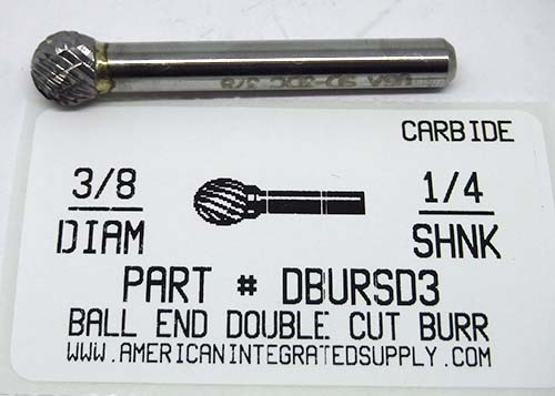 3/8 BALL SHAPE DOUBLE CUT CARBIDE BURR 1/4 SHANK