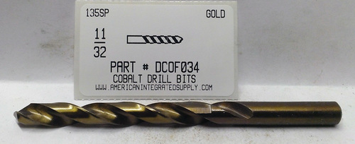 11/32 COBALT DRILL JOBBER LENGTH GOLD