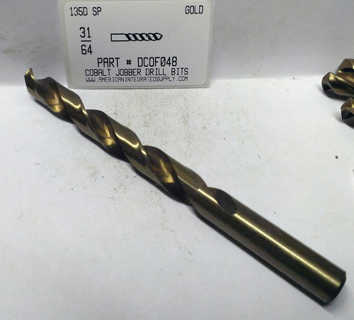 31/64 COBALT DRILL JOBBER LENGTH GOLD