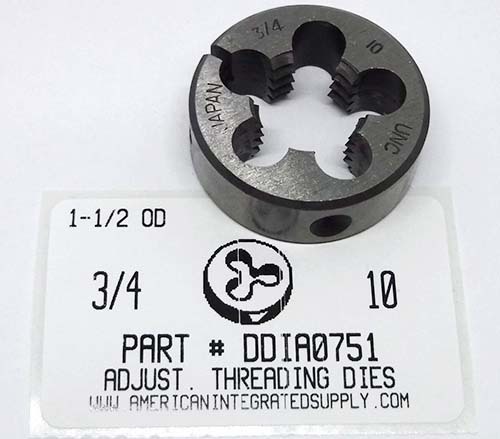 3/4-10 ADJUSTABLE DIE 1-1/2" ROUND HIGH CARBON STEEL