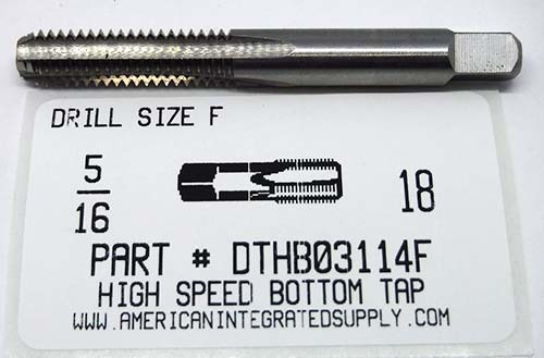 5/16-18 HIGH SPEED STEEL BOTTOM TAP 4 FLUTE DRILL SIZE LETTER F
