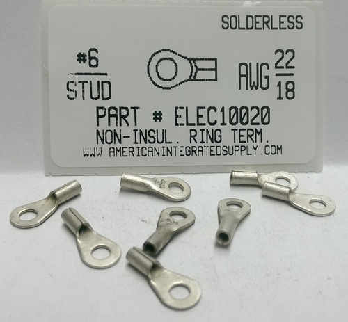 #6 RING 22-18 GAUGE NON-INSULATED SOLDERLESS TERMINAL