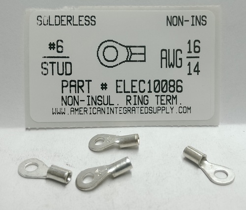 #6 RING 16-14 GAUGE NON-INSULATED SOLDERLESS TERMINAL