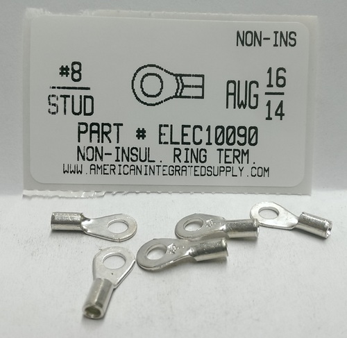 #8 RING 16-14 GAUGE NON-INSULATED SOLDERLESS TERMINAL