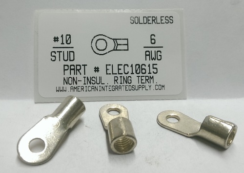 #10 RING 6 GAUGE NON-INSULATED SOLDERLESS TERMINAL