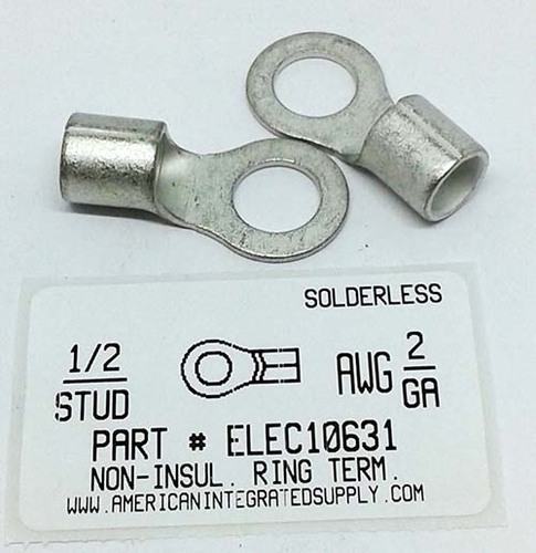 1/2 RING 2 GAUGE NON-INSULATED SOLDERLESS TERMINAL