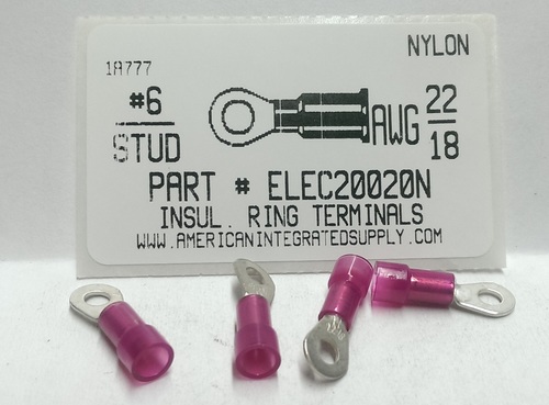#6 RING 22-18 GAUGE NYLON INSULATED SOLDERLESS TERMINAL