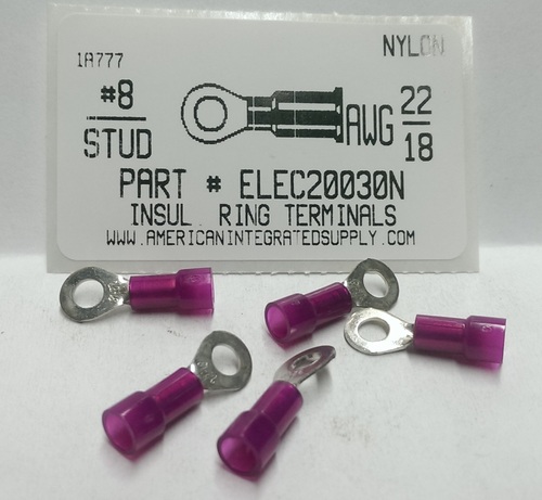 #8 RING 22-18 GAUGE NYLON INSULATED SOLDERLESS TERMINAL