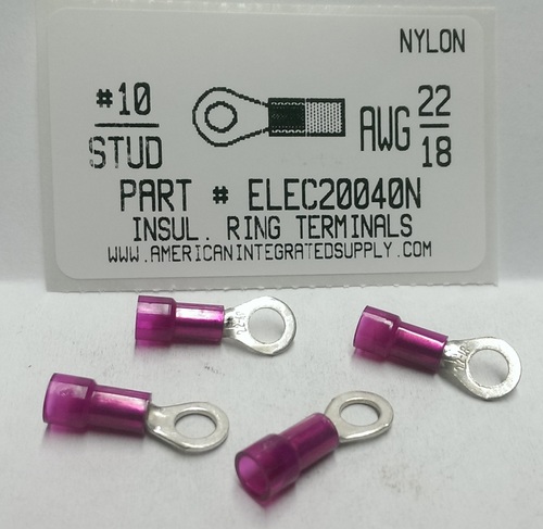 #10 RING 22-18 GAUGE NYLON INSULATED SOLDERLESS TERMINAL