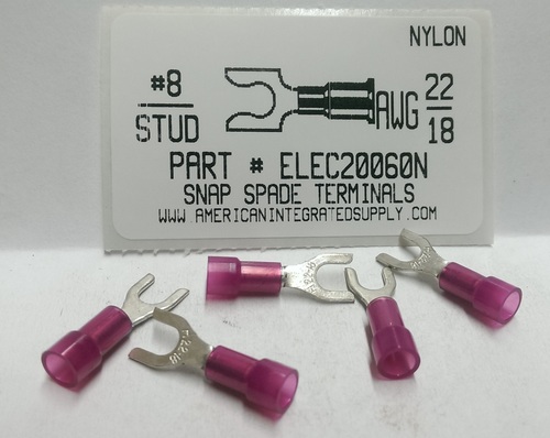 #8 SPADE 22-18 GAUGE NYLON INSULATED SOLDERLESS TERMINAL
