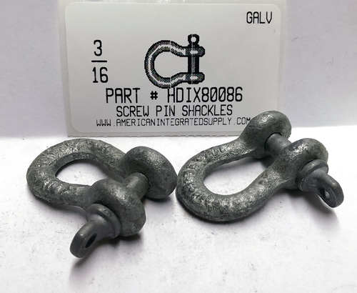 3/16 SCREW PIN ANCHOR SHACKLE HOT DIPPED GALVANIZED RATED CAPACITY 660 LBS