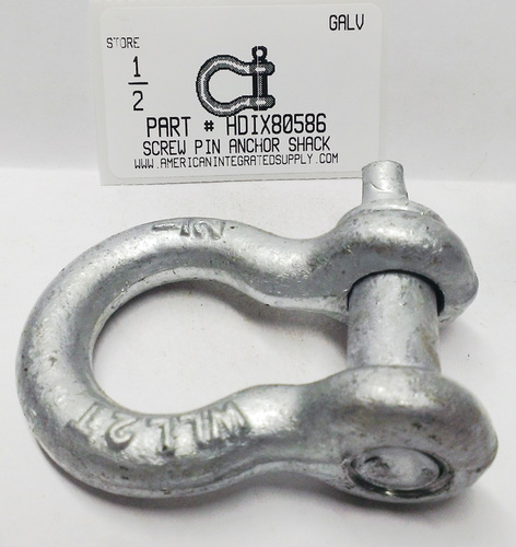 1/2 SCREW PIN ANCHOR SHACKLE HOT DIPPED GALVANIZED RATED CAPACITY 4000 LBS