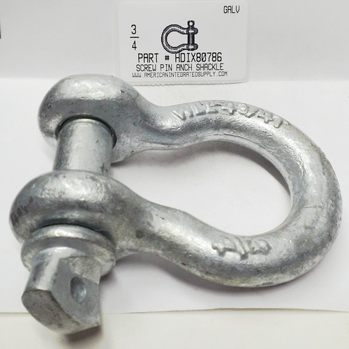 3/4 SCREW PIN ANCHOR SHACKLE HOT DIPPED GALVANIZED RATED CAPACITY 9500 LBS
