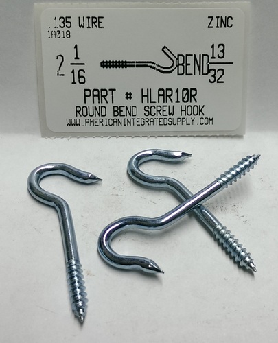 2-1/16 ROUND BEND SCREW HOOK STL ZP EYE ID 13/32" .135 DIAM 9/16" THRD LENGTH