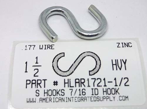 1-1/2 S-HOOK HEAVY OPEN STL ZP .177 DIAM 7/16" HOOK ID