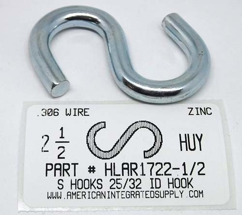 2-1/2 S-HOOK HEAVY OPEN STL ZP .306 DIAM 25/32 HOOK ID