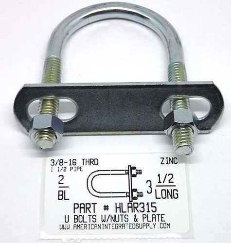 3/8X3-1/2X2 UBOLT W/PLATE&NUT STL ZP 1-1/2" PIPE SIZE