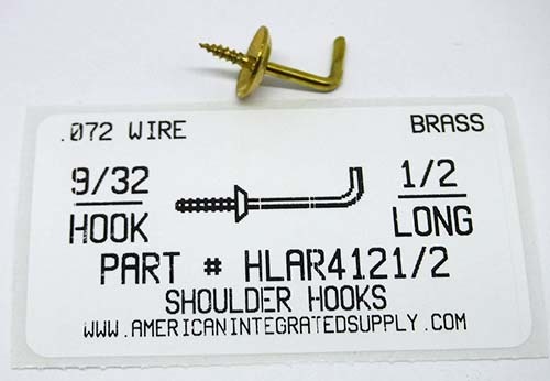 1/2 SHOULDER HOOK BRASS 7/16" BASE 9/32" HOOK END 1/4" STEM 3/16" THRD LENGTHS