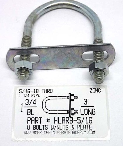 5/16X3X1-3/4 UBOLT W/PLATE&NUT STL ZP.268 DIAM 1-3/8" THRD LENGTH