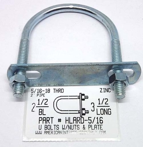 5/16X3-1/2X2-1/2 UBOLT W/PLATE&NUT STL ZINC 1-3/4" THRD .268 DIAM