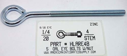 1/4X5 BENT EYE BOLT W/NUT STL ZP 9/16"EYE ID .212 DIAM 4" STEM 3-1/4" THRD LENGTHS