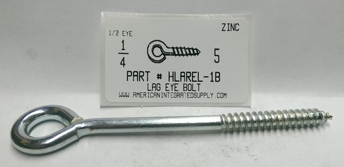 1/4X5 BENT EYE LAG STL ZP 1/2"ID EYE 4" STEM 1-1/2"THRD LENGTH