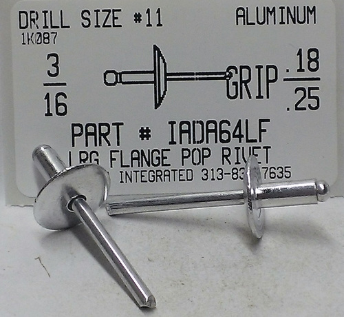 3/16X.188-.250 GP LARGE FLANGE ALUMINUM RIVET ALUMINUM MANDREL
