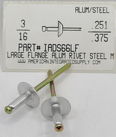 3/16 BLIND RIVET .251-.375 GRIP LARGE FLANGE ALUMINUM RIVET STEEL MANDREL