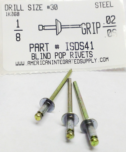 1/8 x .063-.125 Grip Steel Blind Pop Rivets (10 000)