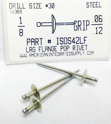 1/8 BLIND RIVET .063-.125 GRIP LARGE FLANGE STEEL RIVET STEEL MANDREL